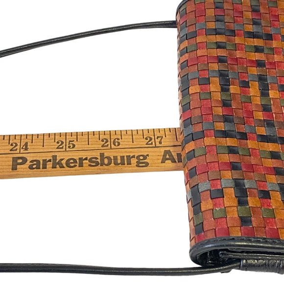 Vera Pelle Weave Woven Genuine Leather Crossbody Bag Multicolor Magnetic Flap - Picture 10 of 15